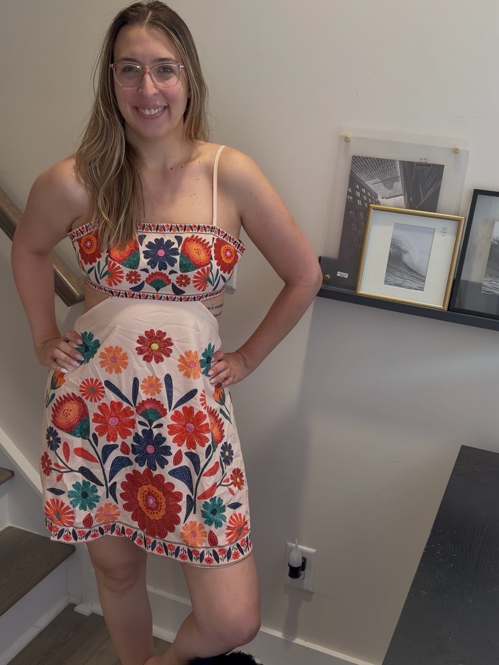 Amazon Floral Embroidered Mini Dress in White, Red, Orange, Blue, Green
